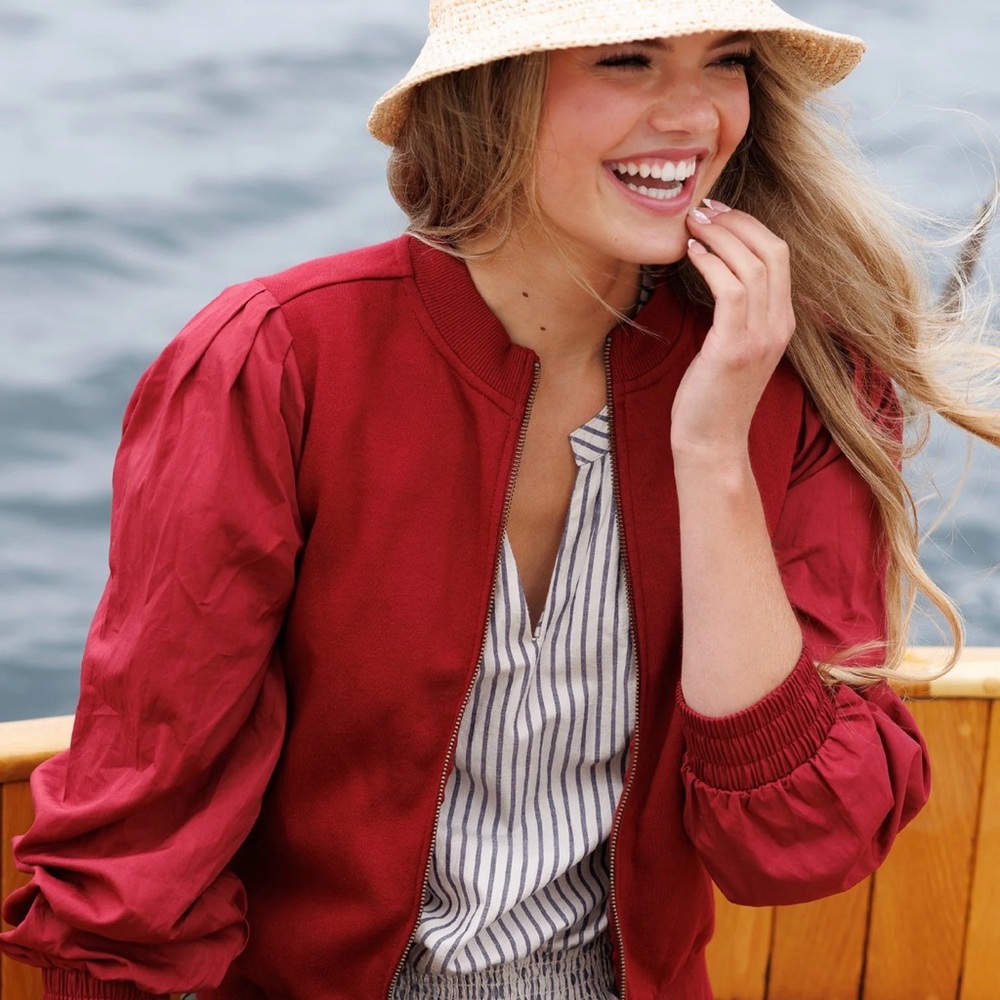 NWT Stylish Women's Red Bomber Jacket from Downeast